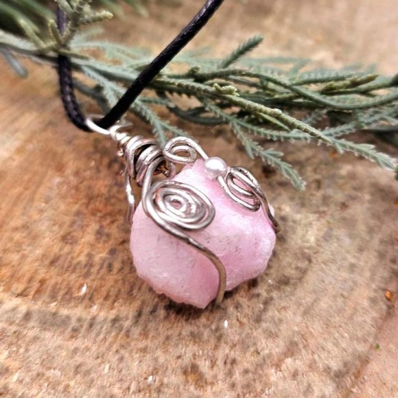 Beautiful Nature Pink Calcite Wire Wrapped Pendant Necklace - Picture 7 of 10